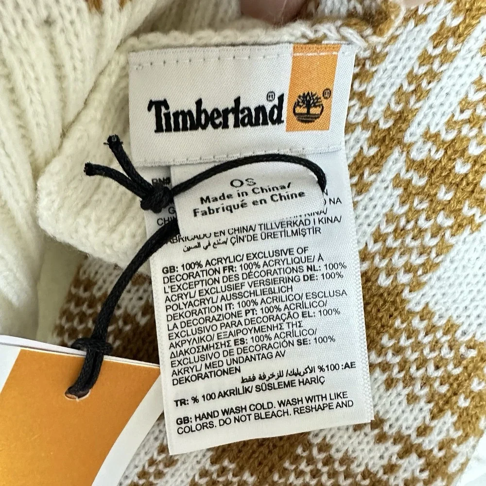 Timberland Houndstooth Plaid Scarf Brown & Cream New‎ NWT